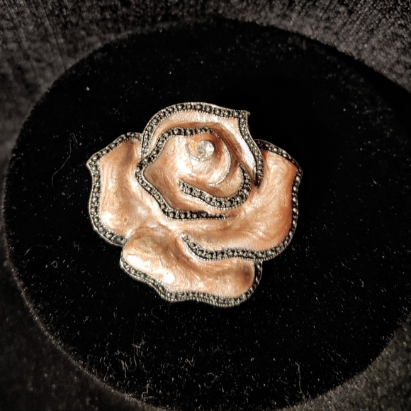 Rose Enamel Pin with Crystal Accent - Picture 2 of 3